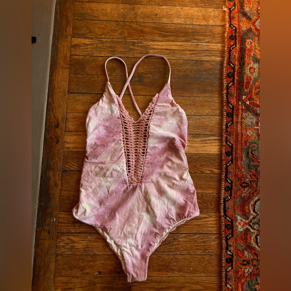Billabong urban outfitters crochet purple pink one piece lavender